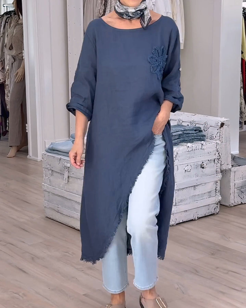 Raw-Edge Slit Asymmetrical Blouse