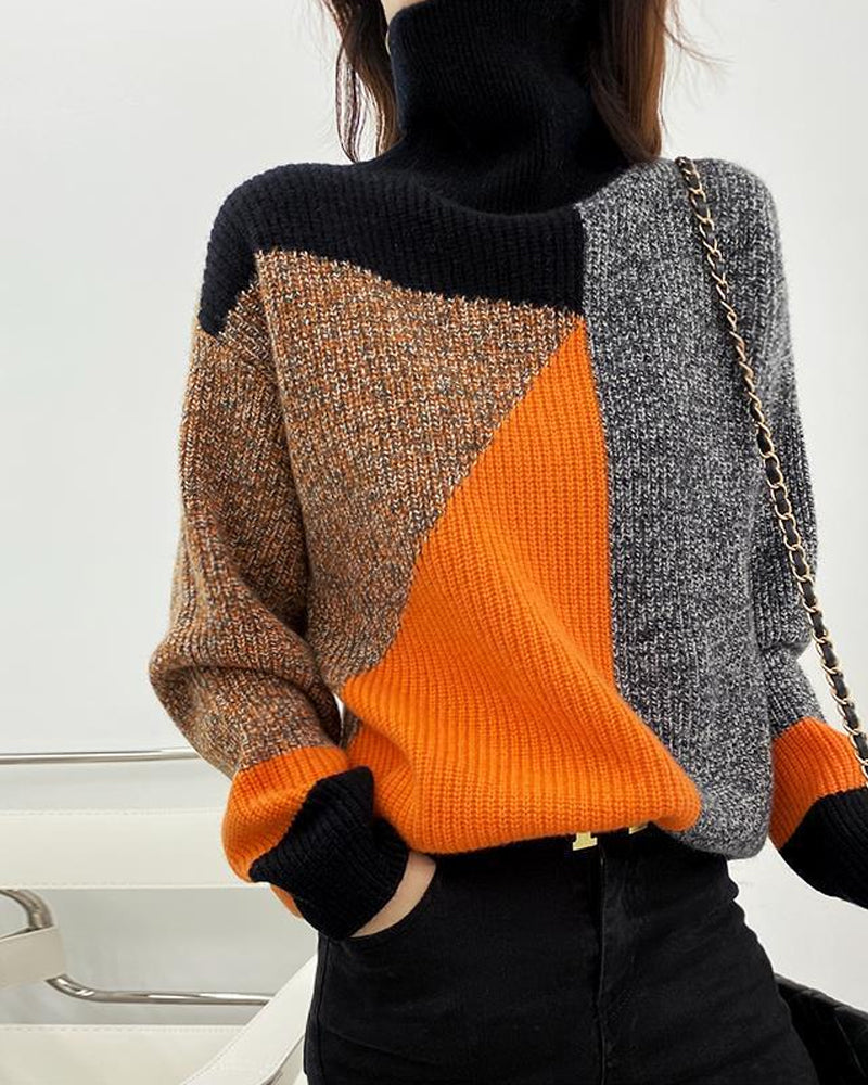 Chic High Neck color block Pullover