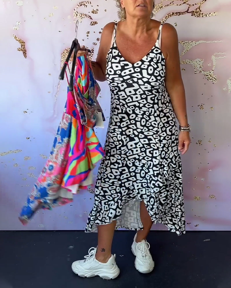 Retro print patchwork cami dress