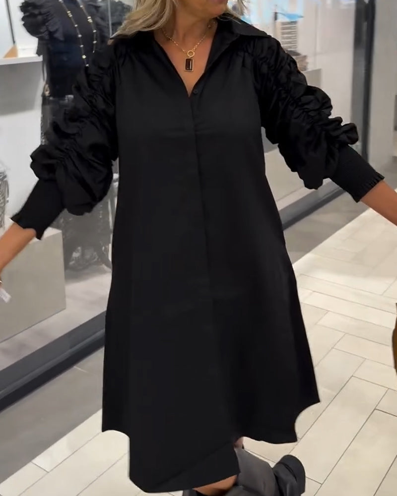Fashion Lapel Solid Color Shirt Dress