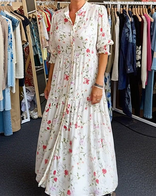 Stylish Floral Stand-Collar Dress