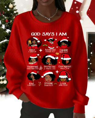 Christmas Hat Print Crew Neck Sweatshirt