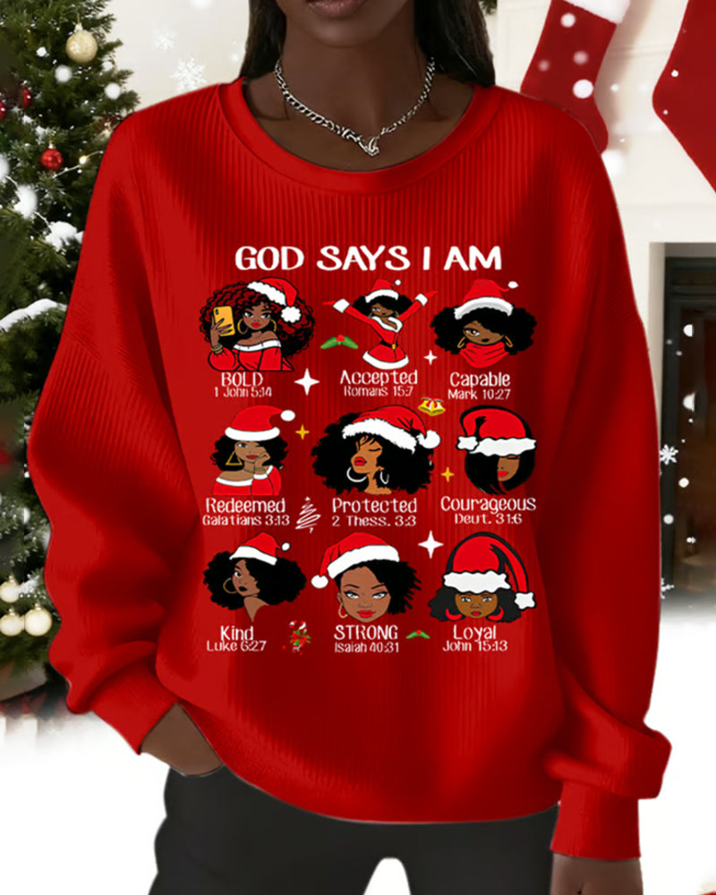 Christmas Hat Print Crew Neck Sweatshirt