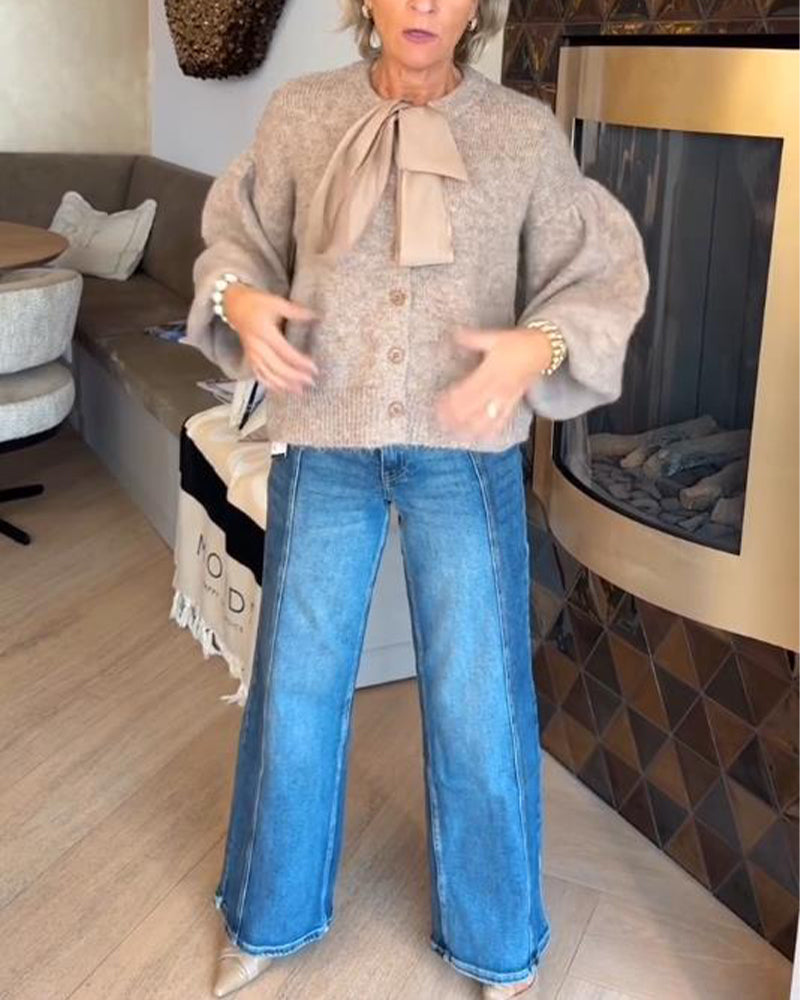 Elegant Lantern Sleeve Cardigan