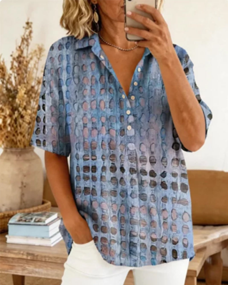Polka Dot Print Button Half-Placket Blouse