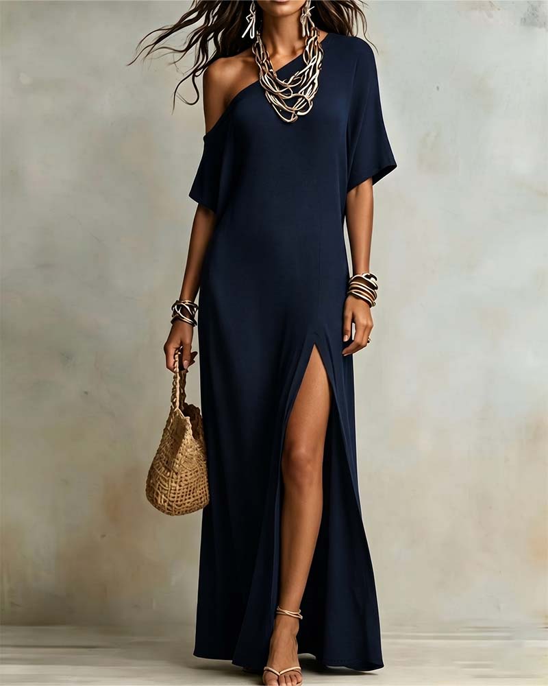 Slash Shoulder Slit Dress