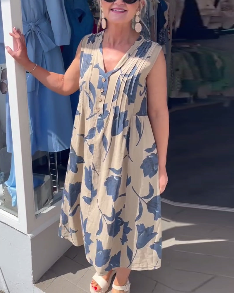 V-Neck Sleeveless Printed Dress