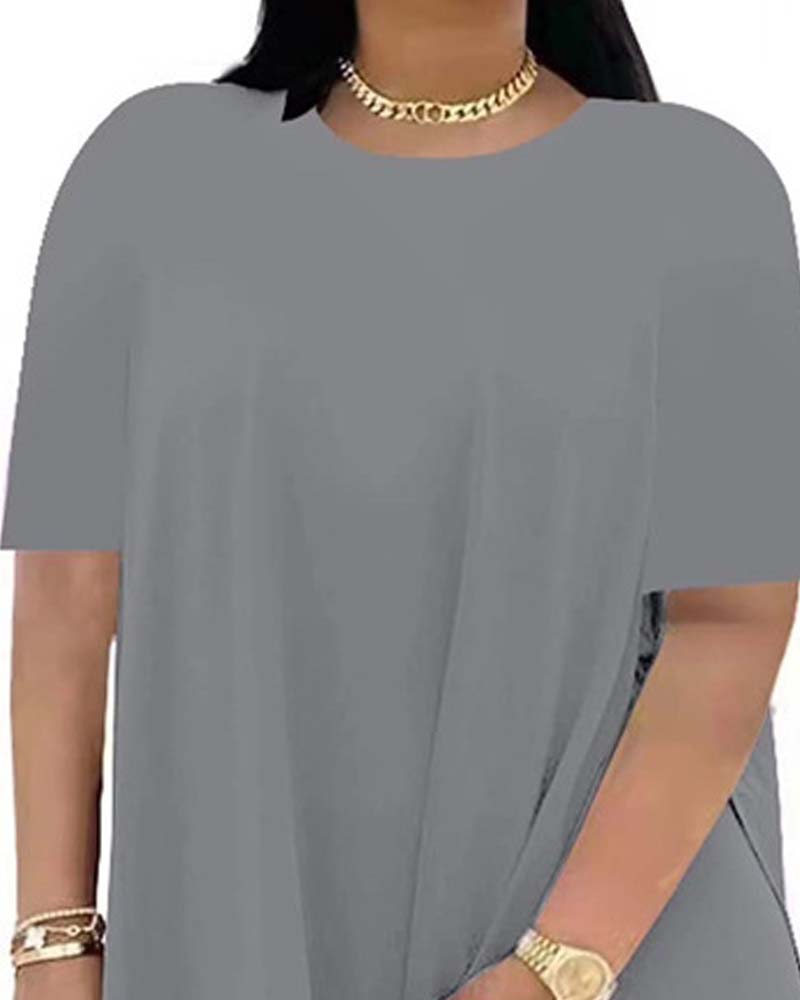 Solid Color Loose Short-Sleeve Pants Set