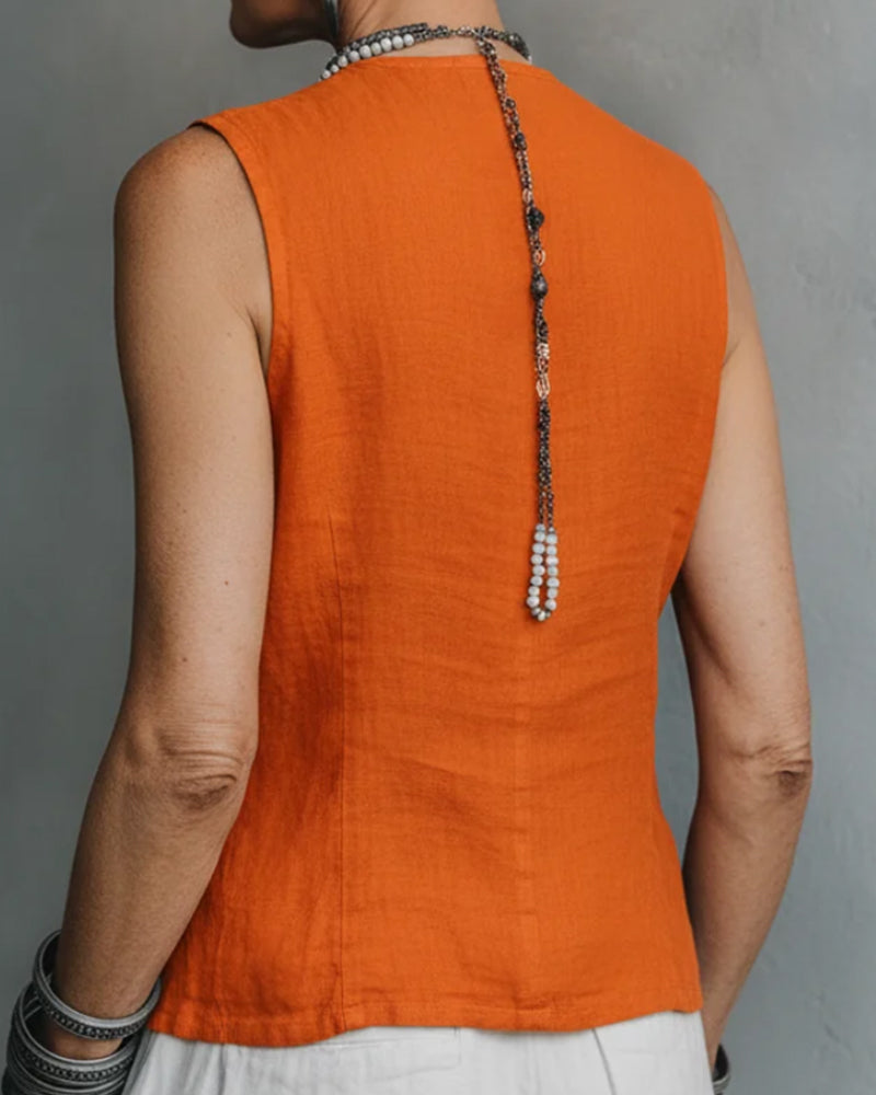 Sleeveless Button Casual Tank Top