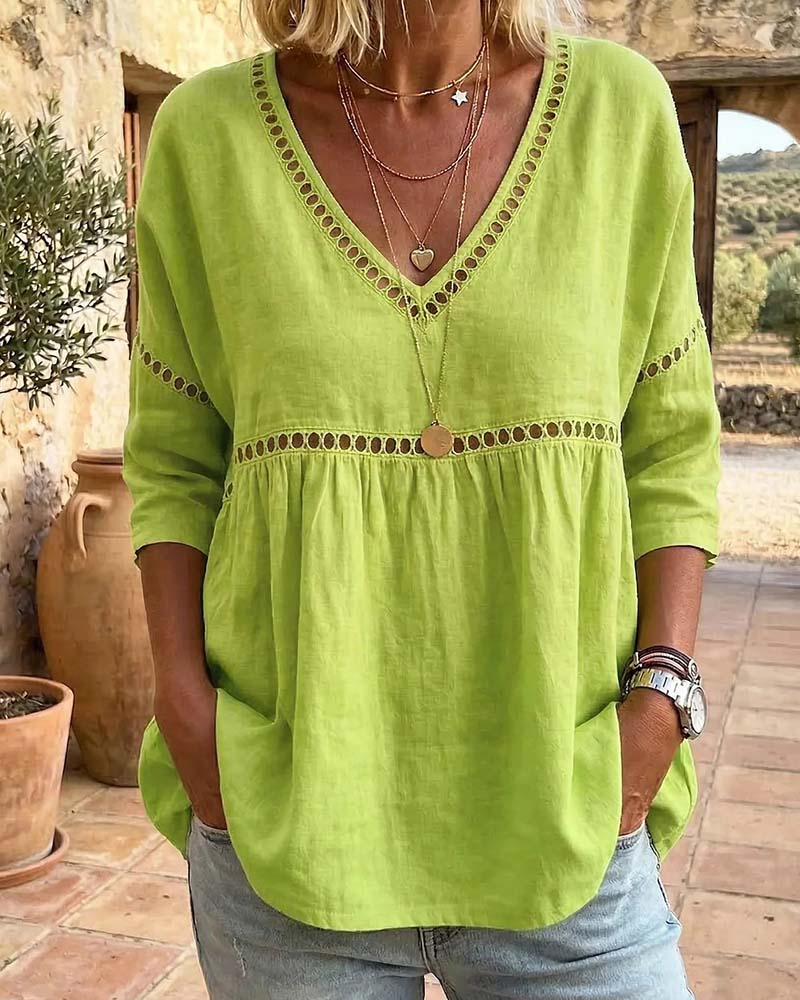 Hollow Out V-Neck Loose Fit Blouse