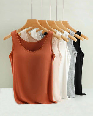 Women's Tank Top with Built-In Bra, Sleeveless Casual Basic Round Neck Regular