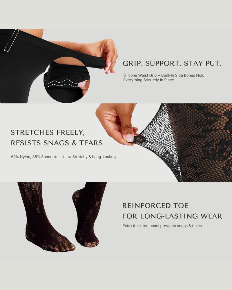 Women‘s High-Waist Shaping Tights with Floral Lace
