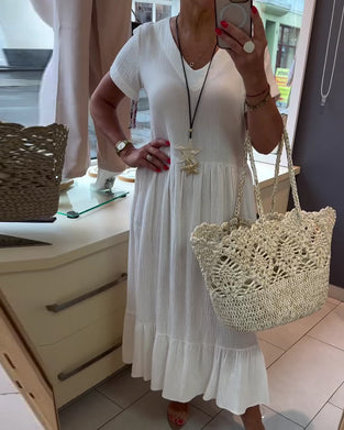 V-Neck Textured Resort Long Dress