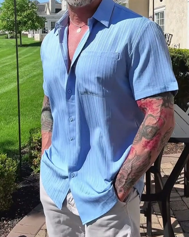 Solid-Color Short-Sleeve Casual Shirt