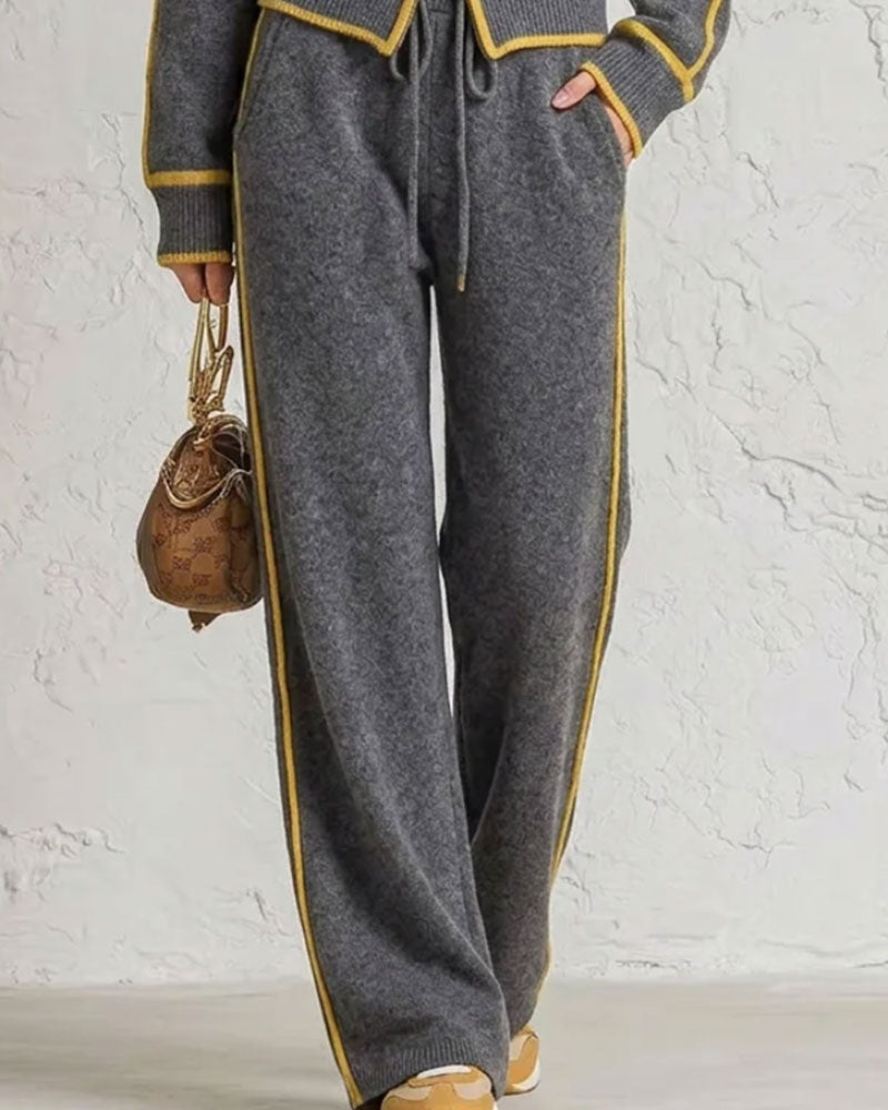 Contrast Zipper Knitted Two-Piece Suit
