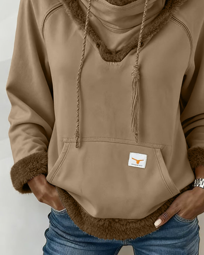 Patchwork Long-Sleeved Pocket Sweatshirt