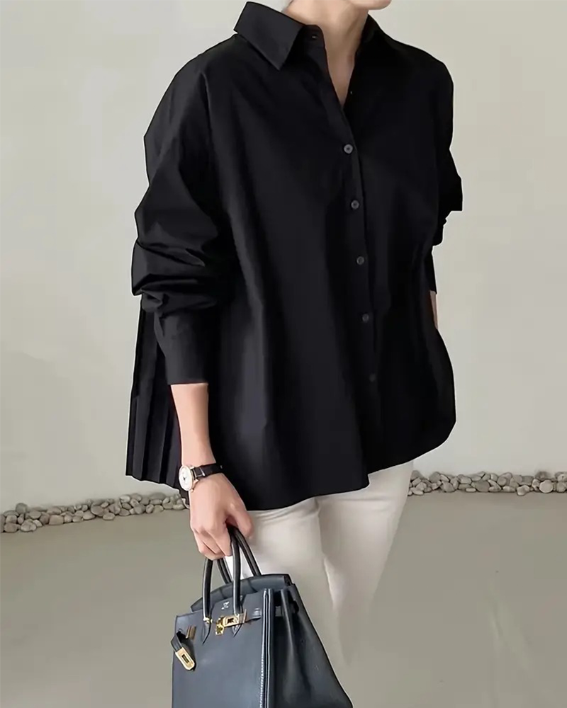Stylish Solid Color Pleated Blouse