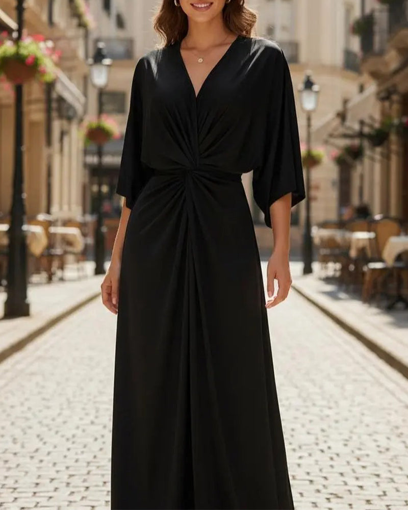 Casual Solid Color V-neck Dress