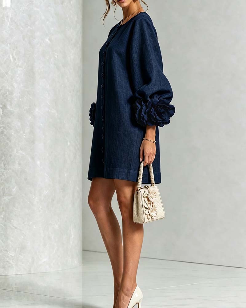 Stylish Floral Lantern Sleeve Dress