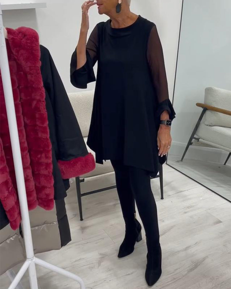 Irregular Hem Flared Sleeve Blouse