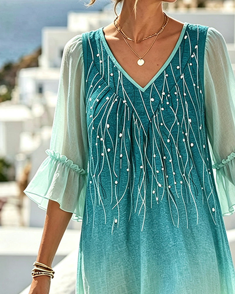 V-Neck Ombre Ruffle Hem Dress