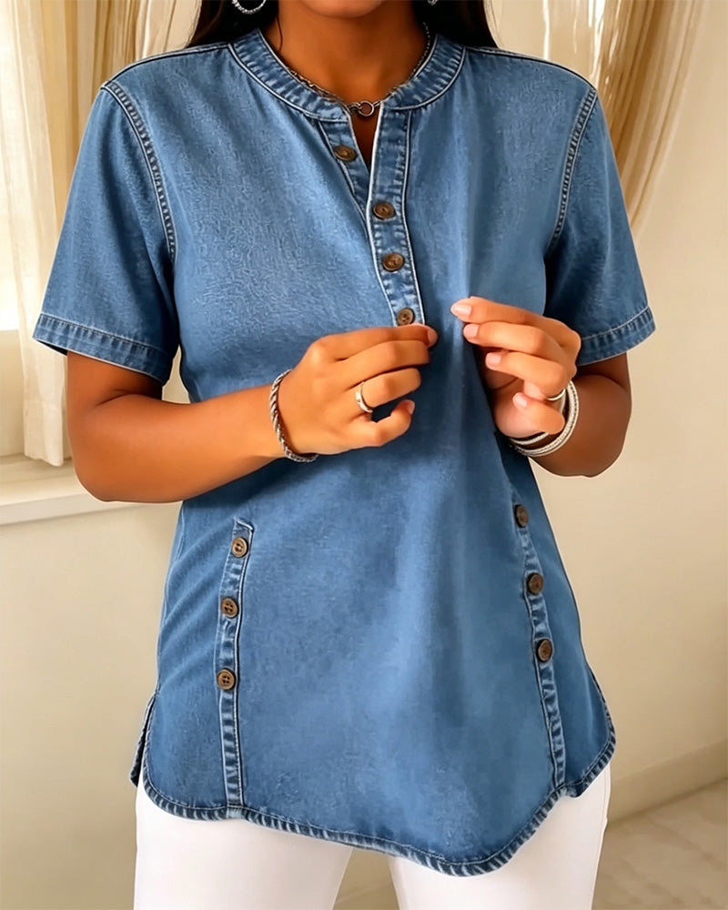 Casual Button Short Sleeve Top