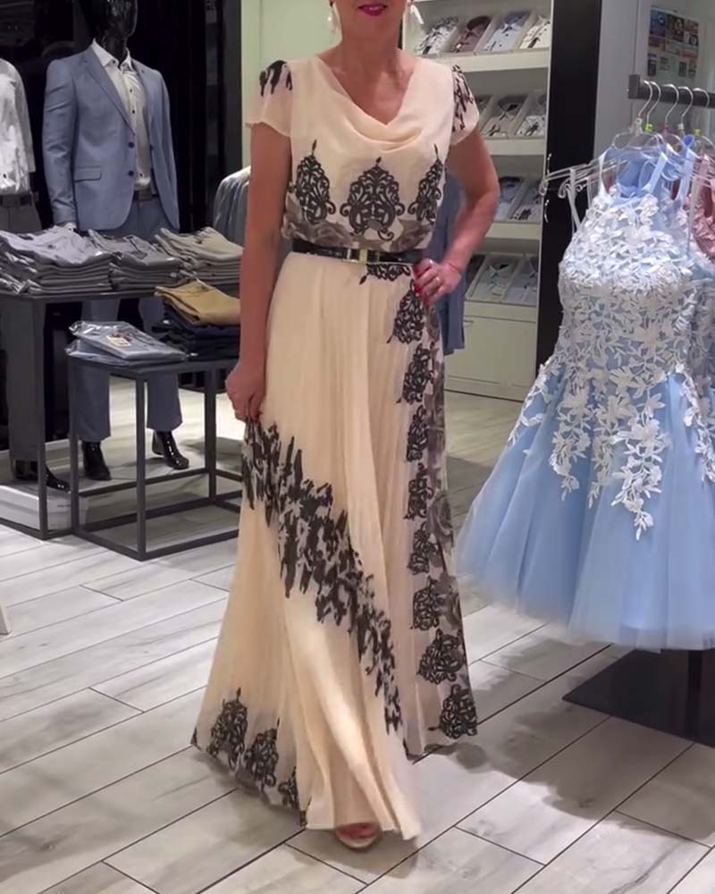 Vintage print pleated elegant dress