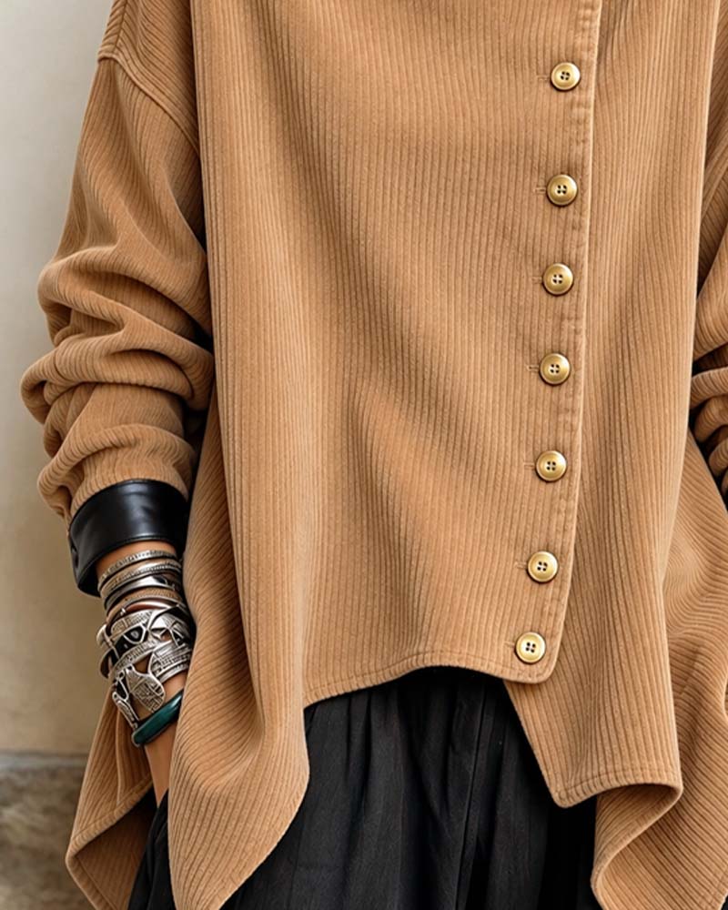 Corduroy Diagonal Button Loose Top