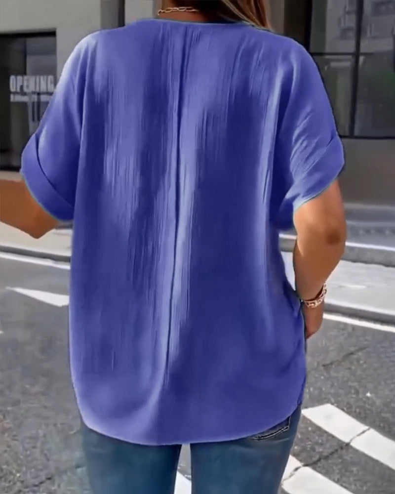 100% Cotton V-Neck Loose Textured T-Shirt