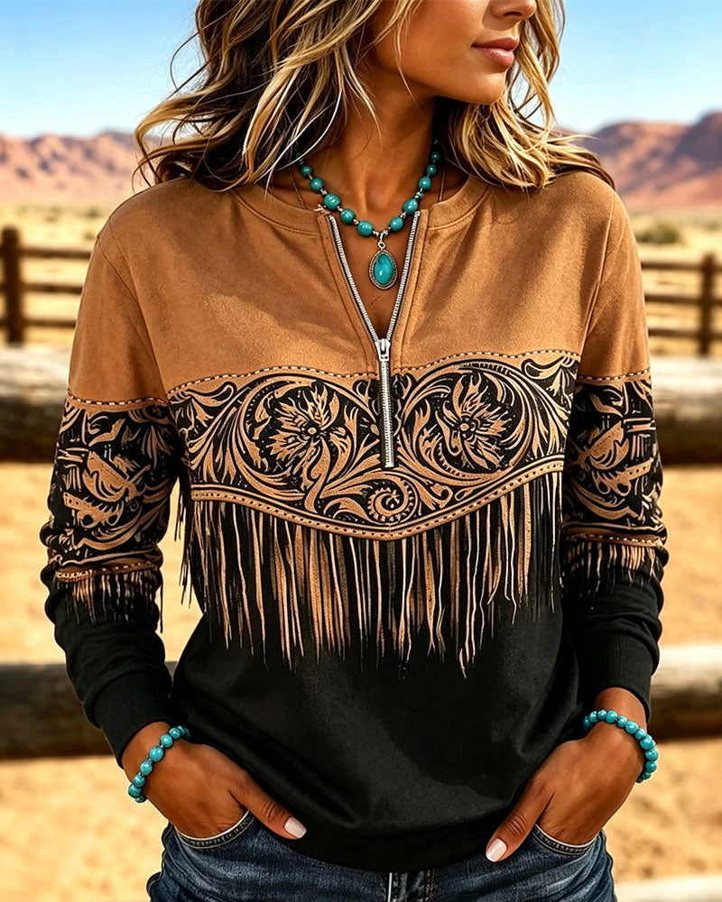 Print Zip Long Sleeve Sweatshirt