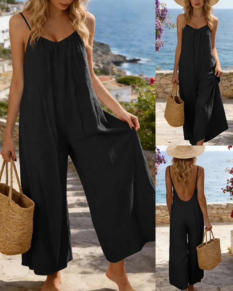Spaghetti Straps Solid Color Jumpsuits