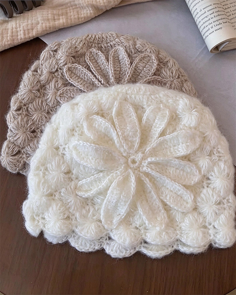 Handmade Crochet Floral Knit Beanie