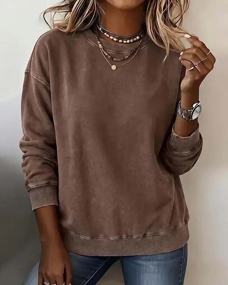 Crew Neck Drop Shoulder Long Sleeve Loose Sweatshirt