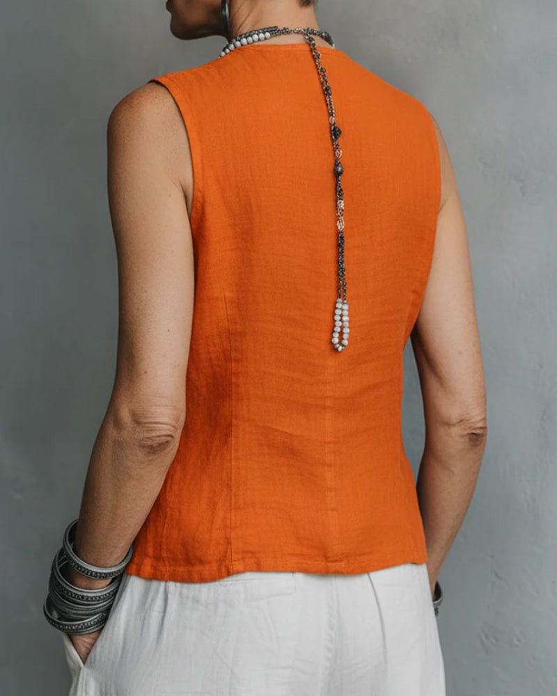 Sleeveless Button Casual Tank Top
