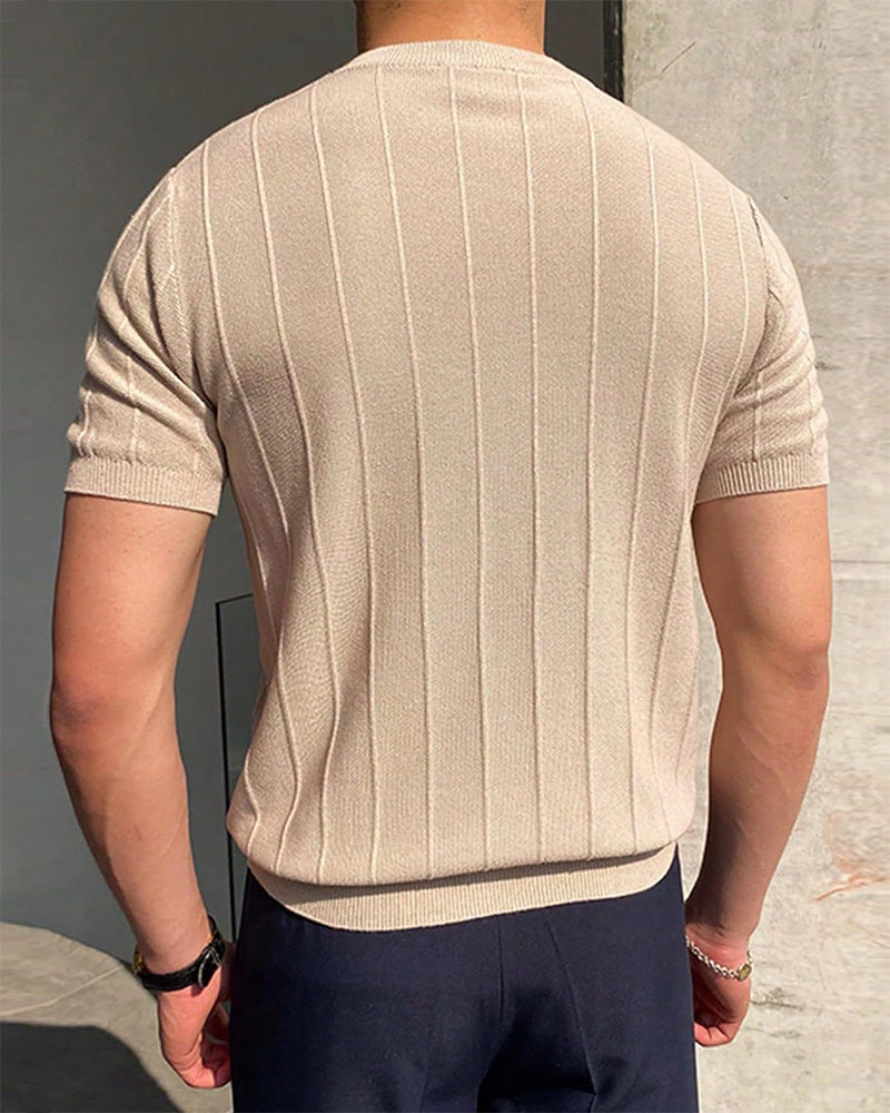 Men's Crew Neck Short Sleeve Breathable Knitted T-Shirt