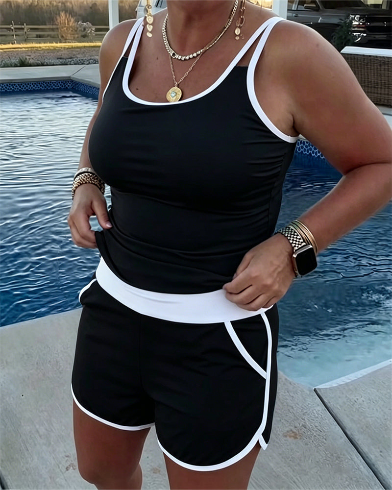 Color Contrast Piping Tankini