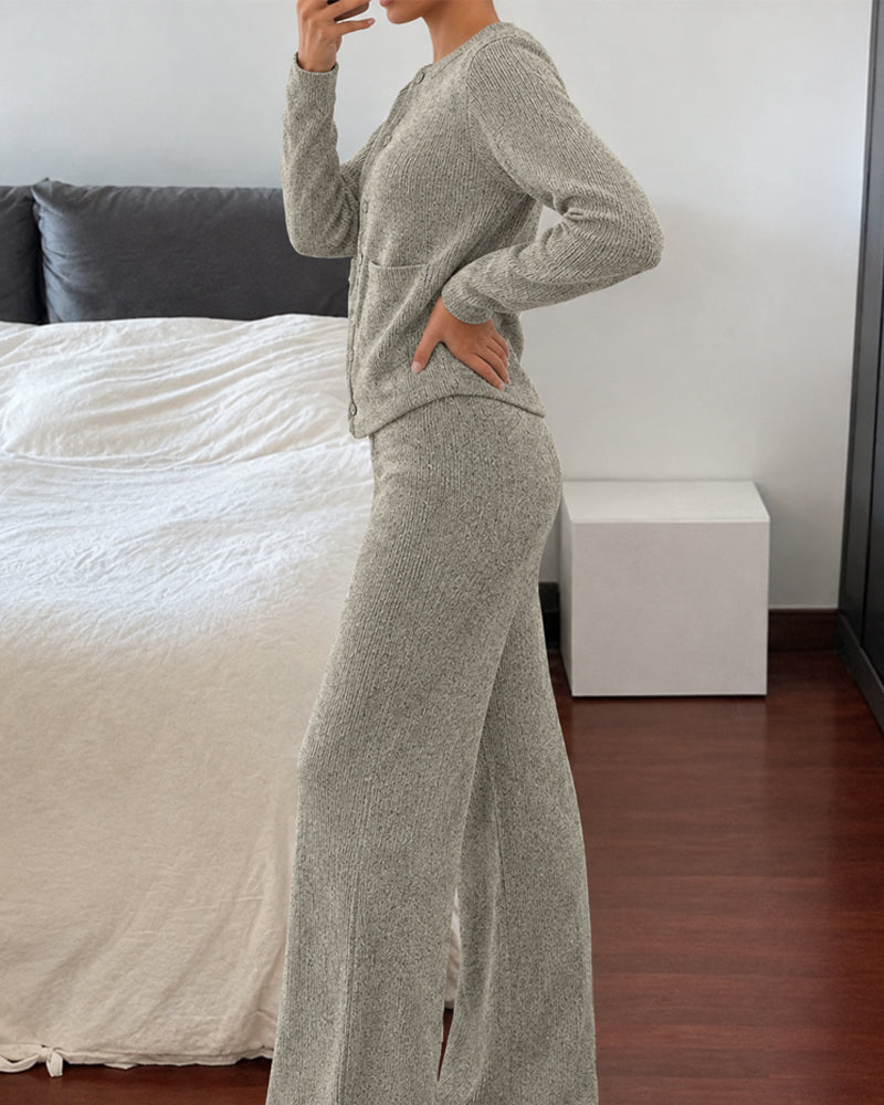 Casual Solid Color Two-Piece Set