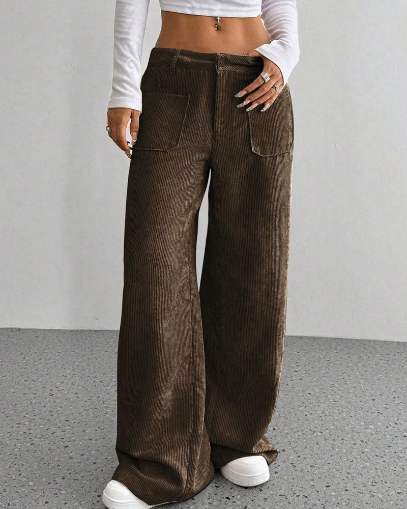 Front Back Pocket Solid Straight Leg Long Pant