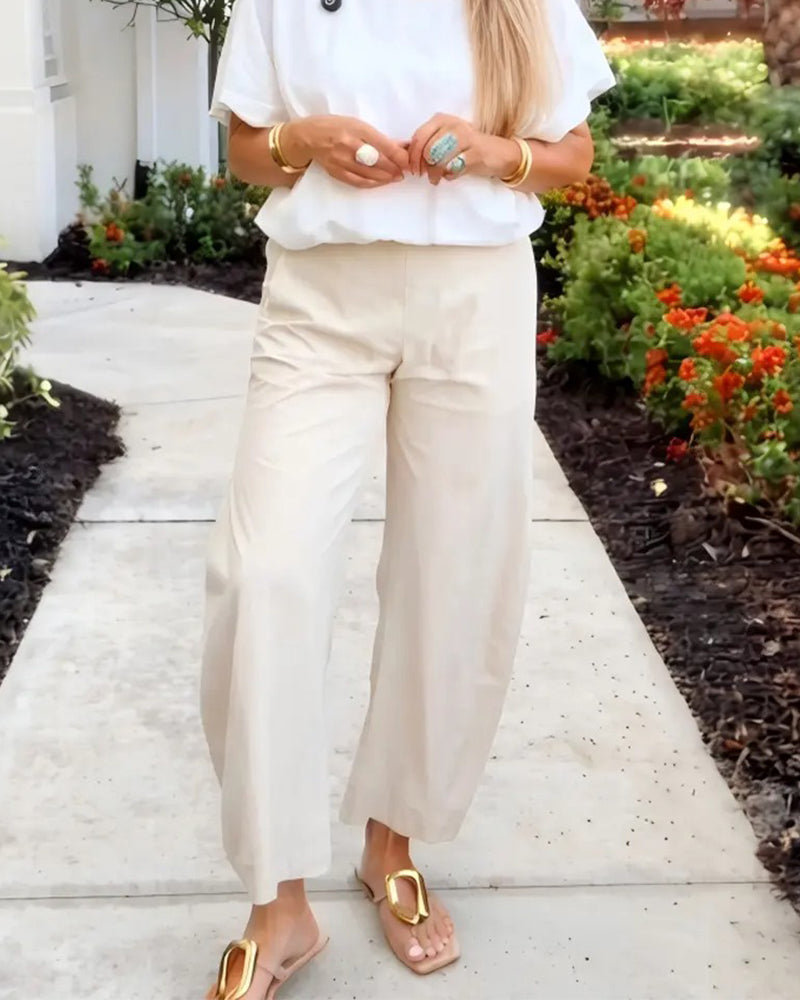 Solid Color Hanging Pocket Cropped Pants