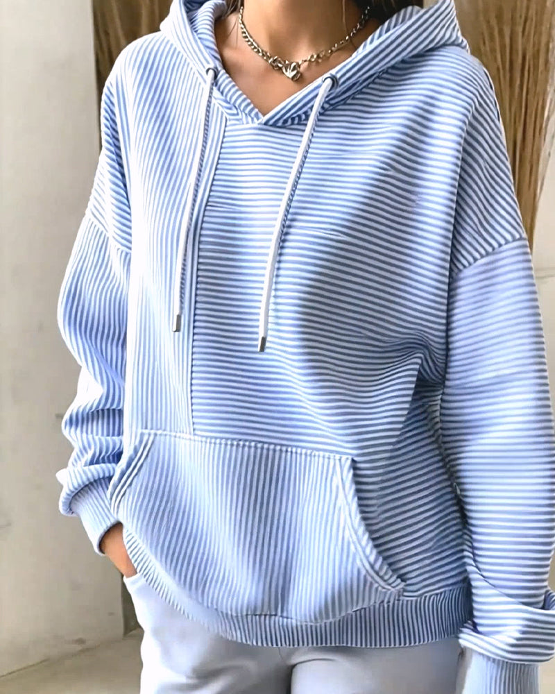 Casual Striped Drawstring Hoodie