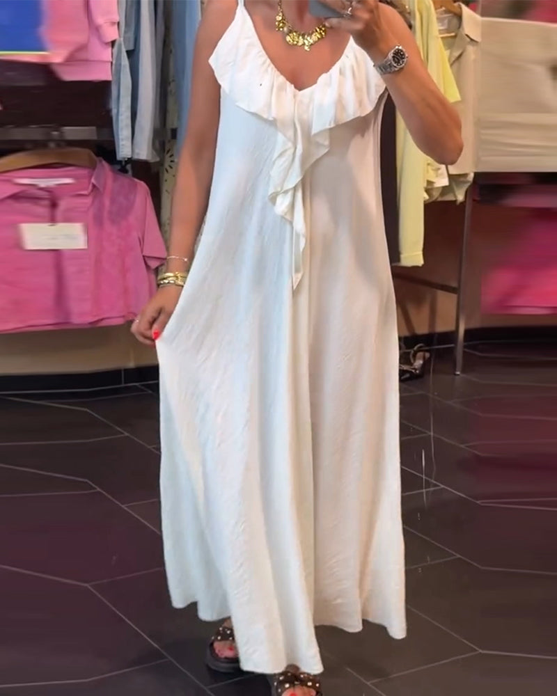 Strappy V-Neck Ruffle Full Skirt Dress