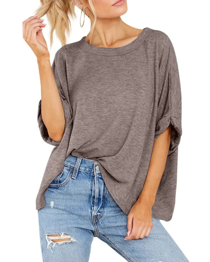 Drop Shoulder Rolled Hem Short Sleeve T-Shirt