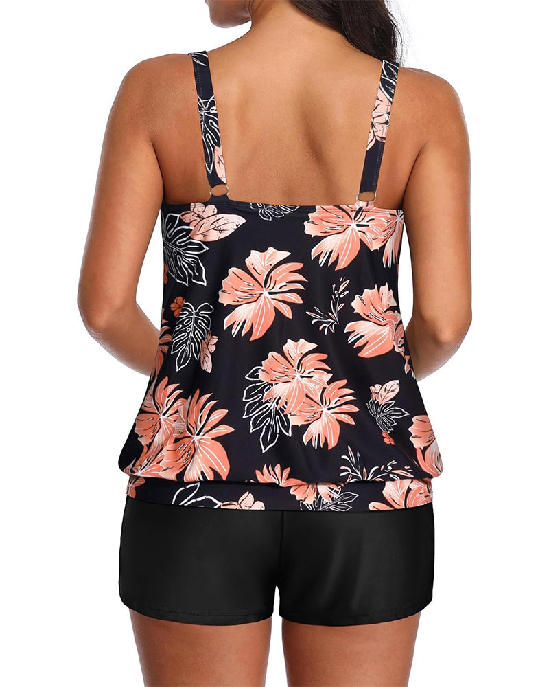 Slim Vest Boxer Print Two-Piece Tankini