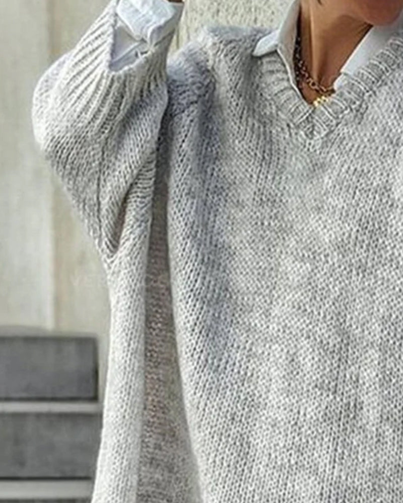 V-Ausschnitt Locker Pullover