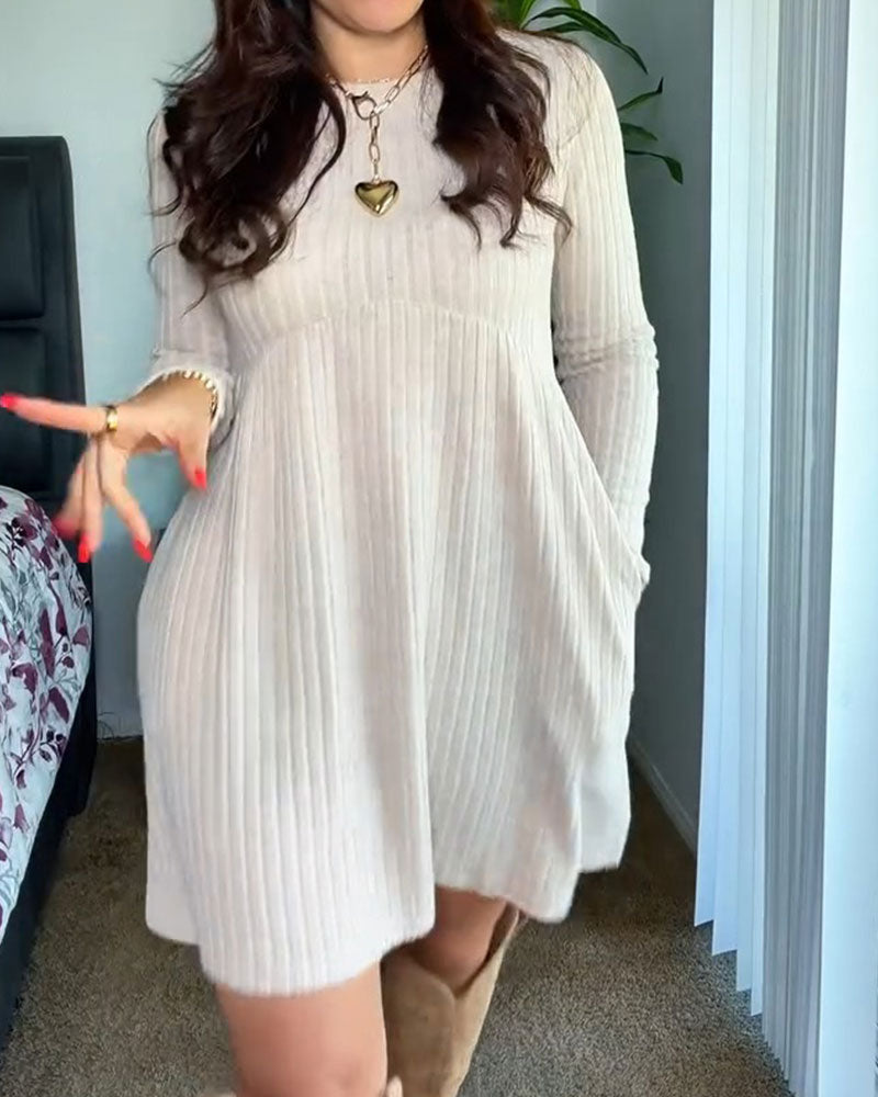 Crewneck Long-Sleeve A-Line Dress
