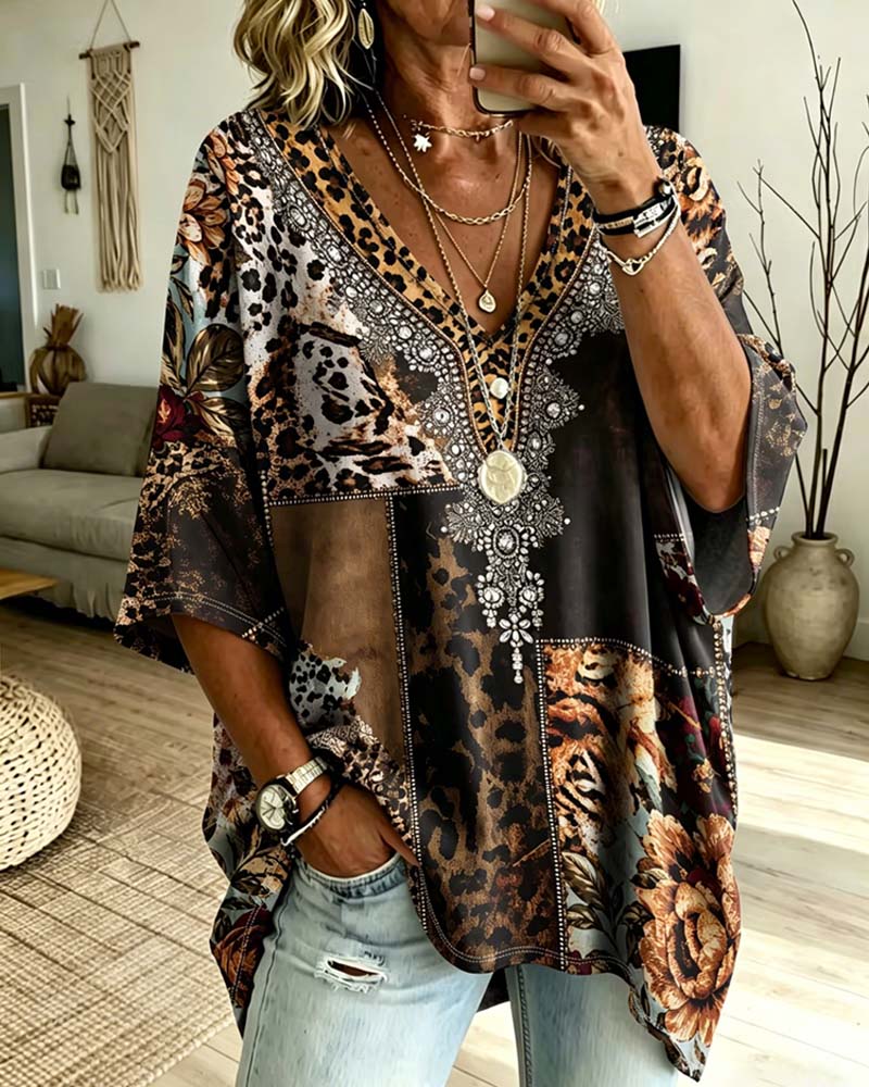 Leopard V-Neck Casual Blouse