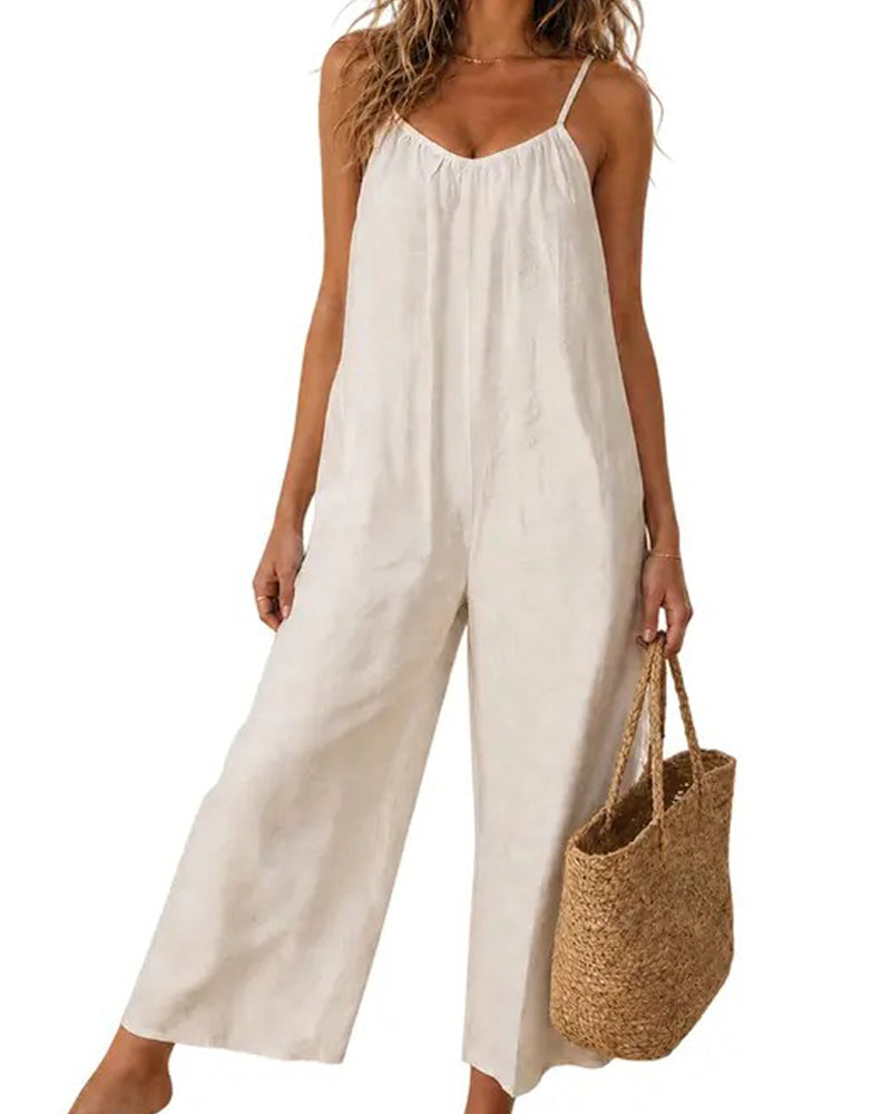 Spaghetti Straps Solid Color Jumpsuits