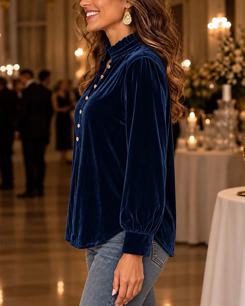 Solid Button Elegant Blouse