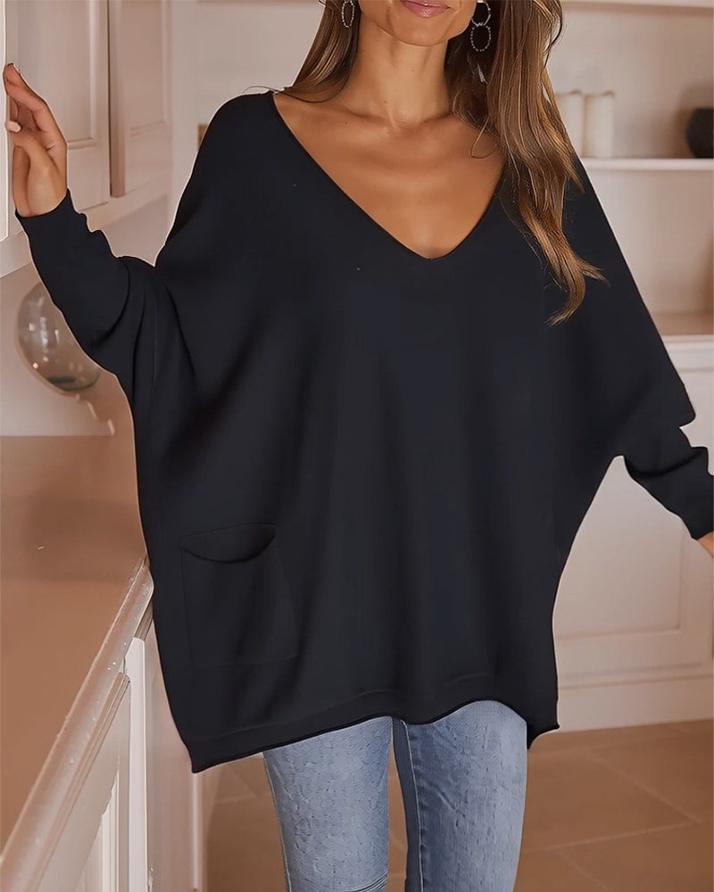 V-Neck Loose-Fitting Stylish Pullover