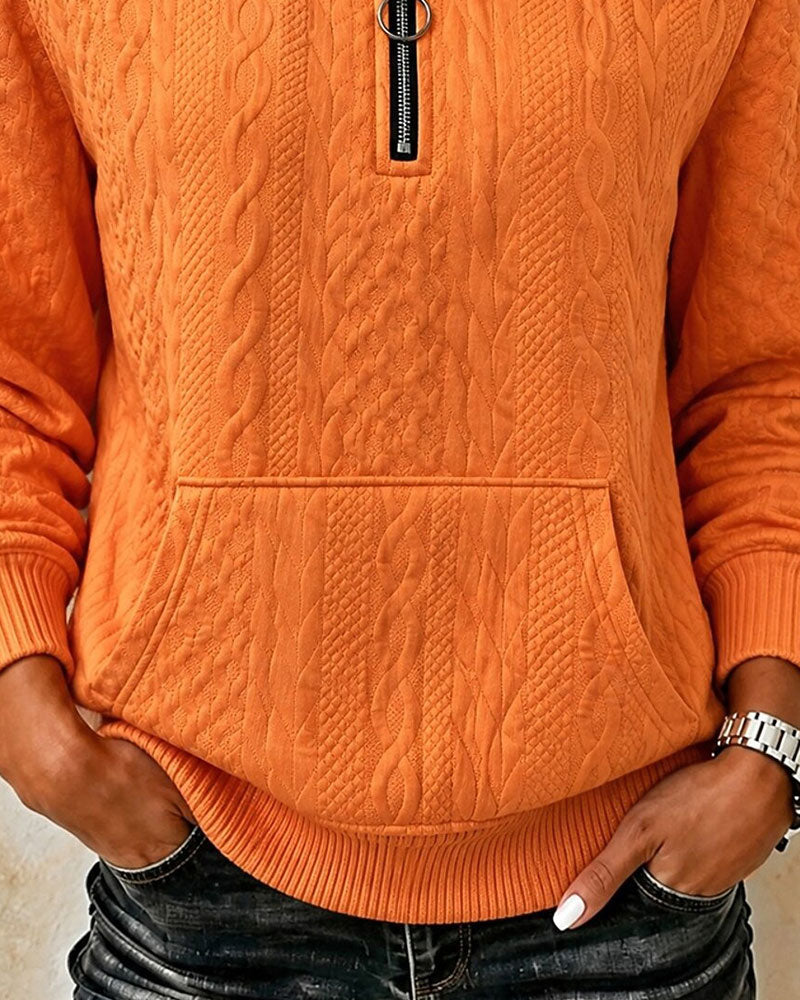 Half-Zip Solid Casual Sweatshirt